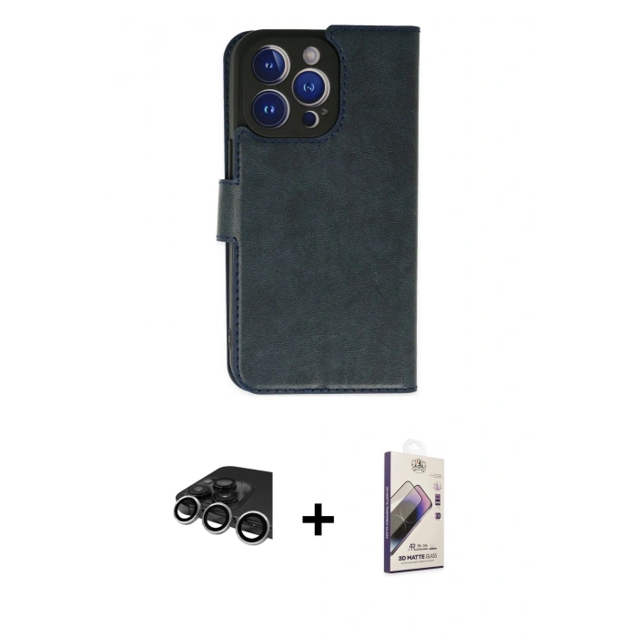 MARSİLYAN™- iPhone 14 Pro Max Kılıf Siluet Işık Serisi - Siyah Bilvis 3D Mat Cam Ekran Koruyucu + Raze Metal Kamera Lens - GS