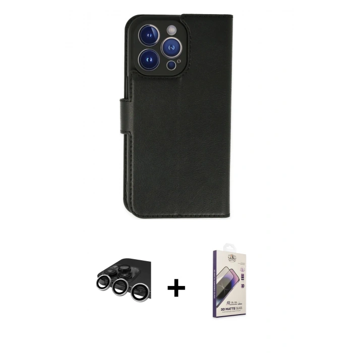 MARSİLYAN™- iPhone 14 Pro Max Kılıf Siluet Işık Serisi - Siyah Bilvis 3D Mat Cam Ekran Koruyucu + Raze Metal Kamera Lens - GS