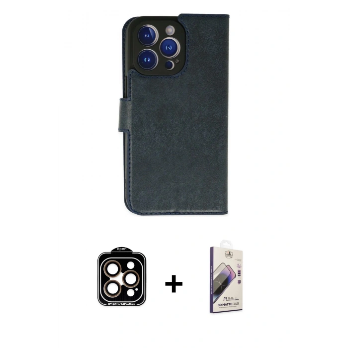 MARSİLYAN™- iPhone 14 Pro Max Kılıf Siluet Işık Serisi - Siyah Bilvis 3D Mat Cam Ekran Koruyucu + PVD Metal Kamera Lens - TU