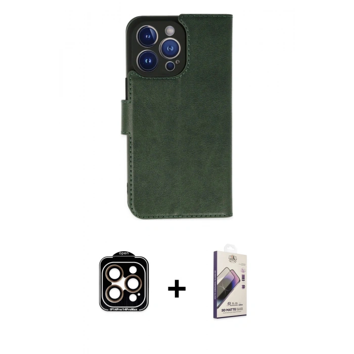 MARSİLYAN™- iPhone 14 Pro Max Kılıf Siluet Işık Serisi - Siyah Bilvis 3D Mat Cam Ekran Koruyucu + PVD Metal Kamera Lens - TU