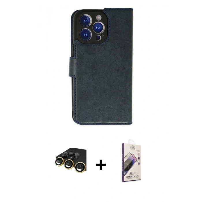 MARSİLYAN™- iPhone 14 Pro Max Kılıf Siluet Işık Serisi - Siyah Bilvis 3D Mat Cam Ekran Koruyucu + Raze Metal Kamera Lens - GD
