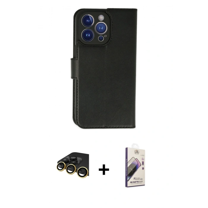 MARSİLYAN™- iPhone 14 Pro Max Kılıf Siluet Işık Serisi - Siyah Bilvis 3D Mat Cam Ekran Koruyucu + Raze Metal Kamera Lens - GD