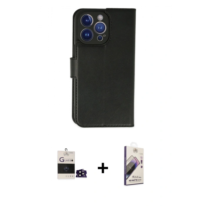 MARSİLYAN™- iPhone 14 Pro Max Kılıf Siluet Işık Serisi - Siyah Bilvis 3D Mat Cam Ekran Koruyucu + Siyah Bilvis Titan Kamera Lens