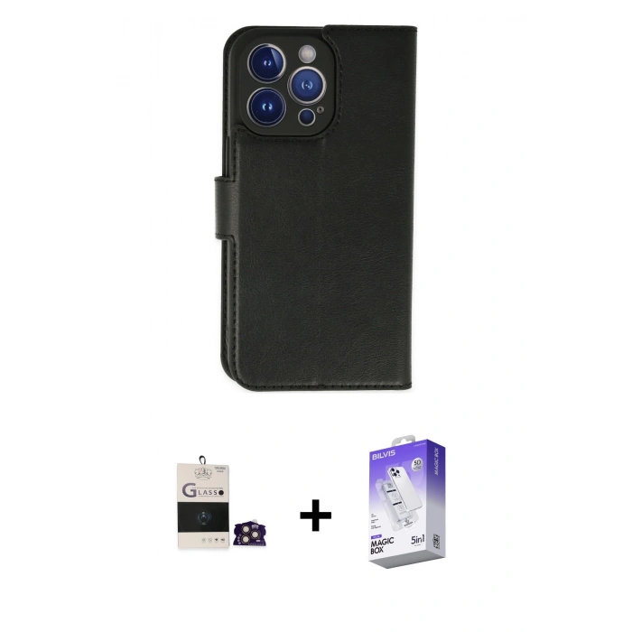 MARSİLYAN™- iPhone 14 Pro Max Kılıf Siluet Işık Serisi - Siyah Bilvis 5in1 3D Magic Cam Ekran Koruyucu + Bilvis Titan Kamera Lens - GD