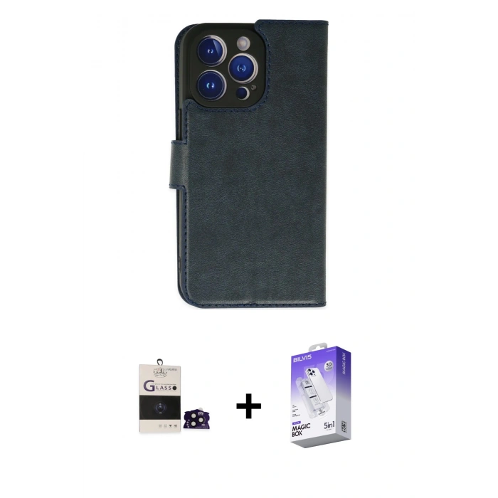 MARSİLYAN™- iPhone 14 Pro Max Kılıf Siluet Işık Serisi - Siyah Bilvis 5in1 3D Magic Cam Ekran Koruyucu + Bilvis Titan Kamera Lens - SH