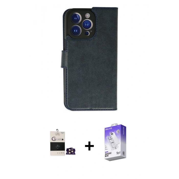 MARSİLYAN™- iPhone 14 Pro Max Kılıf Siluet Işık Serisi - Siyah Bilvis 5in1 3D Magic Cam Ekran Koruyucu + Bilvis Titan Kamera Lens - GD