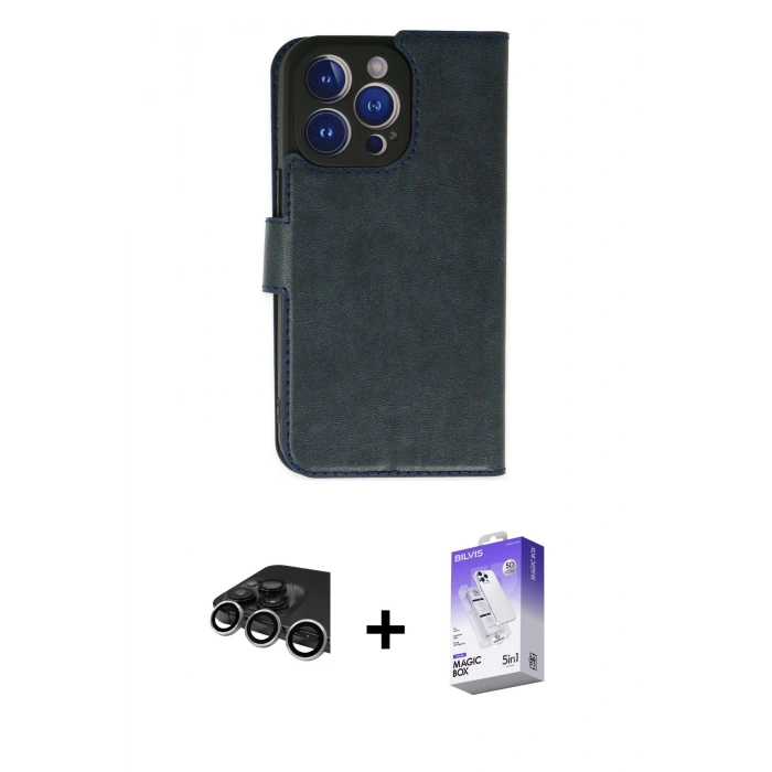 MARSİLYAN™- iPhone 14 Pro Max Kılıf Siluet Işık Serisi - Siyah Bilvis 5in1 3D Magic Cam Ekran Koruyucu + Raze Metal Kamera Lens - GS