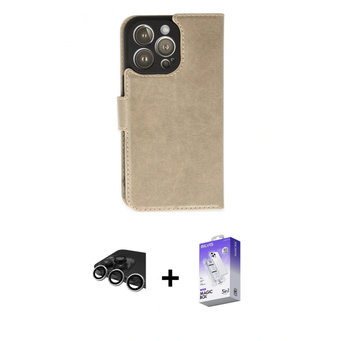 MARSİLYAN™- iPhone 14 Pro Max Kılıf Siluet Işık Serisi - Siyah Bilvis 5in1 3D Magic Cam Ekran Koruyucu + Raze Metal Kamera Lens - GS