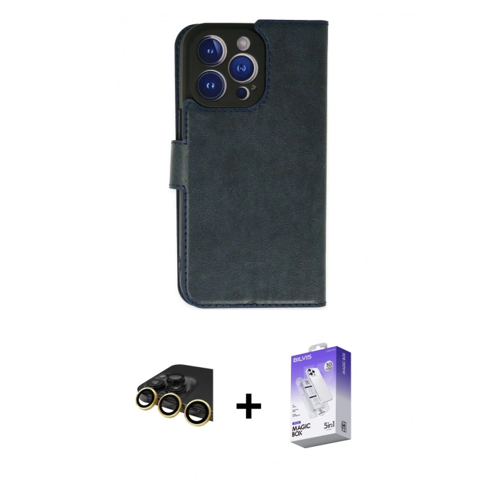 MARSİLYAN™- iPhone 14 Pro Max Kılıf Siluet Işık Serisi - Siyah Bilvis 5in1 3D Magic Cam Ekran Koruyucu + Raze Metal Kamera Lens - GD