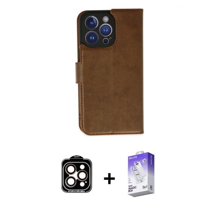 MARSİLYAN™- iPhone 14 Pro Max Kılıf Siluet Işık Serisi - Siyah Bilvis 5in1 3D Magic Cam Ekran Koruyucu + PVD Metal Kamera Lens - TU