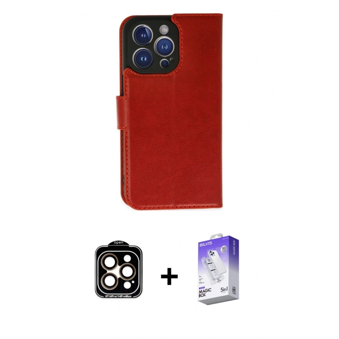 MARSİLYAN™- iPhone 14 Pro Max Kılıf Siluet Işık Serisi - Siyah Bilvis 5in1 3D Magic Cam Ekran Koruyucu + PVD Metal Kamera Lens - TU