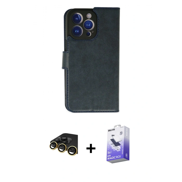 MARSİLYAN™- iPhone 14 Pro Max Kılıf Siluet Işık Serisi - Siyah Bilvis 5in1 5D Magic Hayalet Cam Ekran Koruyucu + Raze Metal Kamera Lens - GD