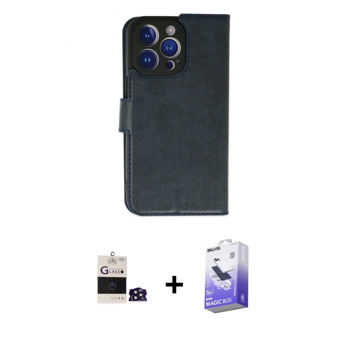 MARSİLYAN™- iPhone 14 Pro Max Kılıf Siluet Işık Serisi - Siyah Bilvis 5in1 5D Magic Hayalet Cam Ekran Koruyucu + Derin Mor Bilvis Titan Kamera Lens