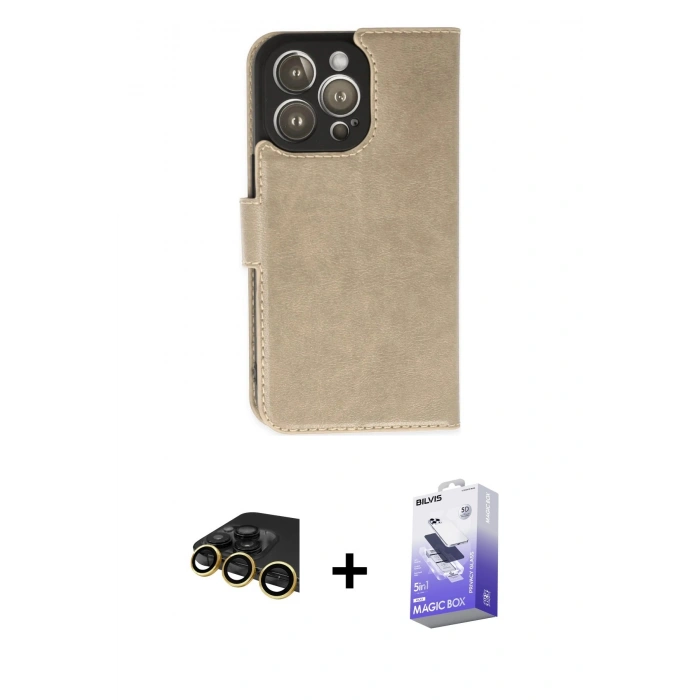 MARSİLYAN™- iPhone 14 Pro Max Kılıf Siluet Işık Serisi - Siyah Bilvis 5in1 5D Magic Hayalet Cam Ekran Koruyucu + Raze Metal Kamera Lens - GD