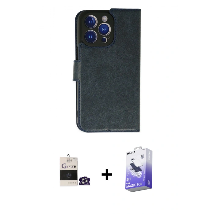 MARSİLYAN™- iPhone 14 Pro Max Kılıf Siluet Işık Serisi - Siyah Bilvis 5in1 5D Magic Hayalet Cam Ekran Koruyucu + Gümüş Bilvis Titan Kamera Lens