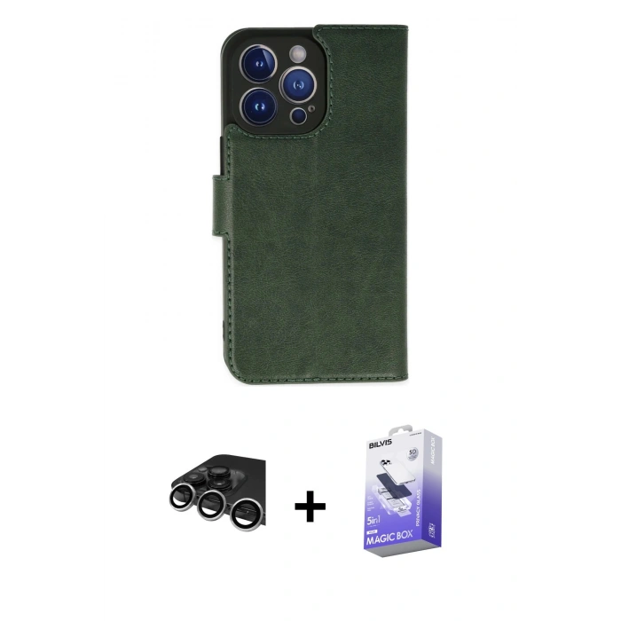 MARSİLYAN™- iPhone 14 Pro Max Kılıf Siluet Işık Serisi - Siyah Bilvis 5in1 5D Magic Hayalet Cam Ekran Koruyucu + Raze Metal Kamera Lens - GS