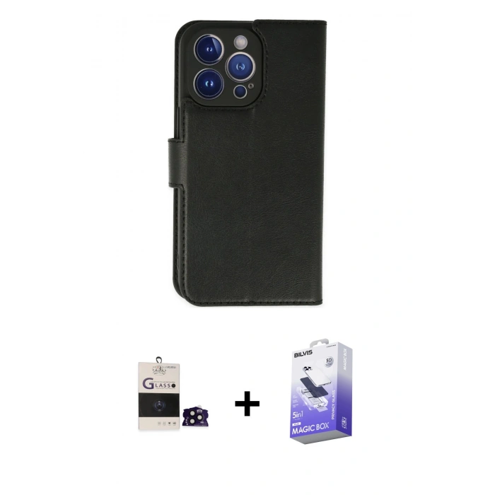 MARSİLYAN™- iPhone 14 Pro Max Kılıf Siluet Işık Serisi - Siyah Bilvis 5in1 5D Magic Hayalet Cam Ekran Koruyucu + Bilvis Titan Kamera Lens - SH