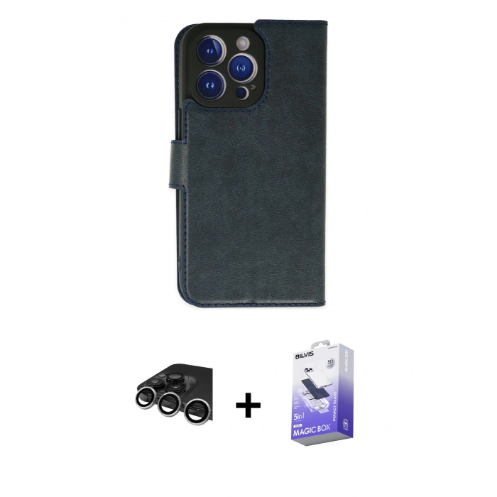 MARSİLYAN™- iPhone 14 Pro Max Kılıf Siluet Işık Serisi - Siyah Bilvis 5in1 5D Magic Hayalet Cam Ekran Koruyucu + Raze Metal Kamera Lens - GS