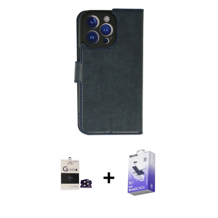 MARSİLYAN™- iPhone 14 Pro Max Kılıf Siluet Işık Serisi - Siyah Bilvis 5in1 5D Magic Hayalet Cam Ekran Koruyucu + Bilvis Titan Kamera Lens - SH