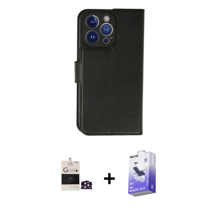 MARSİLYAN™- iPhone 14 Pro Max Kılıf Siluet Işık Serisi - Siyah Bilvis 5in1 5D Magic Hayalet Cam Ekran Koruyucu + Bilvis Titan Kamera Lens - GD