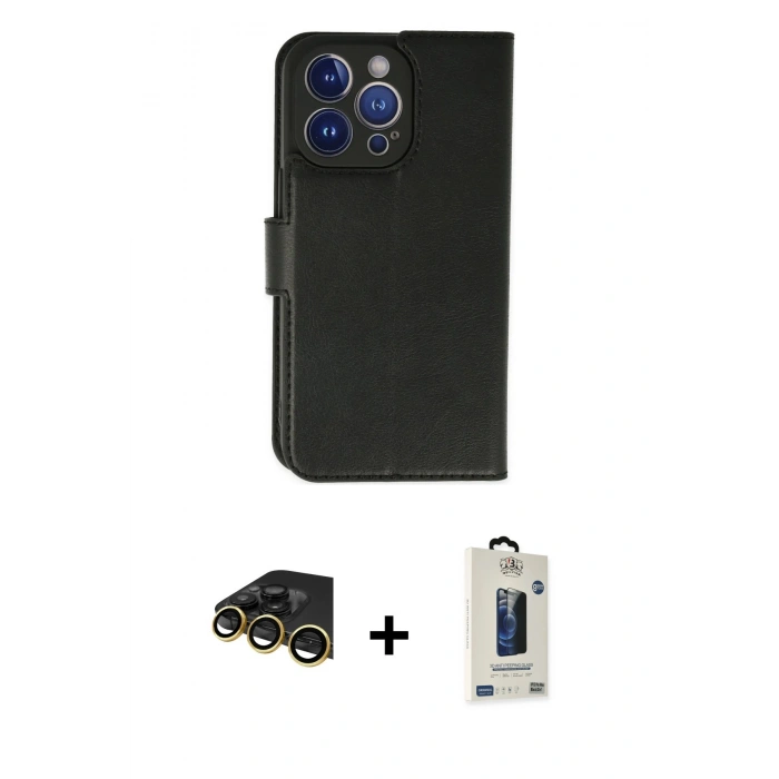 MARSİLYAN™- iPhone 14 Pro Max Kılıf Siluet Işık Serisi - Siyah Bilvis Hayalet Cam Ekran Koruyucu + Raze Metal Kamera Lens - GD