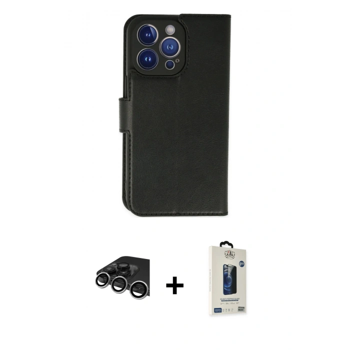 MARSİLYAN™- iPhone 14 Pro Max Kılıf Siluet Işık Serisi - Siyah Bilvis Hayalet Cam Ekran Koruyucu + Raze Metal Kamera Lens - GS