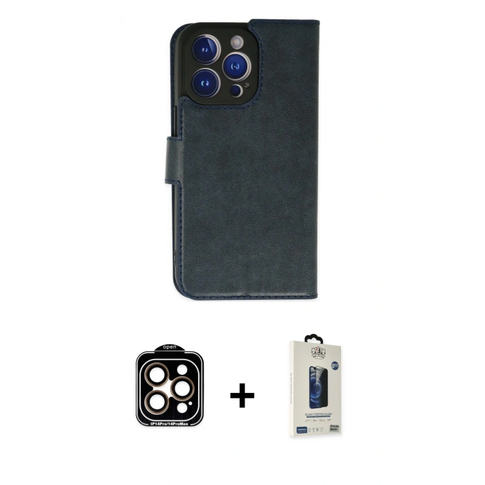 MARSİLYAN™- iPhone 14 Pro Max Kılıf Siluet Işık Serisi - Siyah Bilvis Hayalet Cam Ekran Koruyucu + Turuncu PVD Metal Kamera Lens