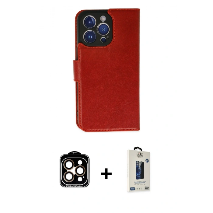 MARSİLYAN™- iPhone 14 Pro Max Kılıf Siluet Işık Serisi - Siyah Bilvis Hayalet Cam Ekran Koruyucu + Turuncu PVD Metal Kamera Lens