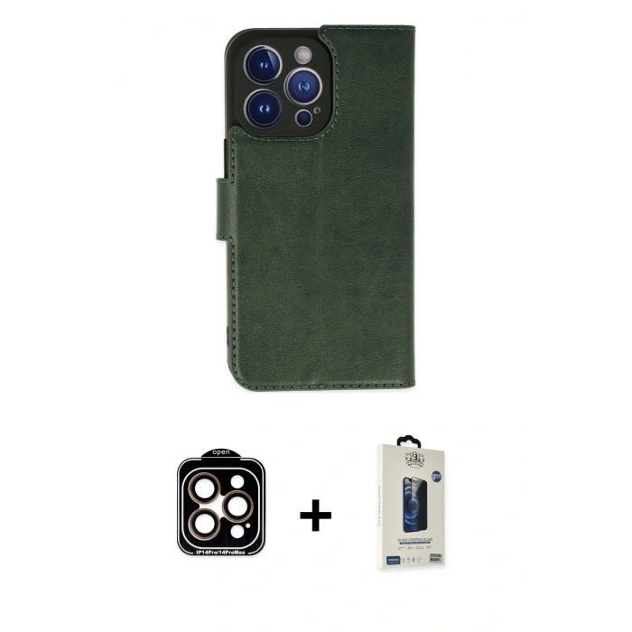 MARSİLYAN™- iPhone 14 Pro Max Kılıf Siluet Işık Serisi - Siyah Bilvis Hayalet Cam Ekran Koruyucu + Turuncu PVD Metal Kamera Lens