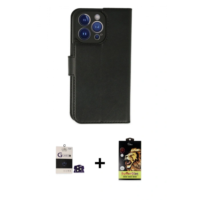 MARSİLYAN™- iPhone 14 Pro Max Kılıf Siluet Işık Serisi - Siyah Buffer Cam Ekran Koruyucu + Bilvis Titan Kamera Lens - DNMR
