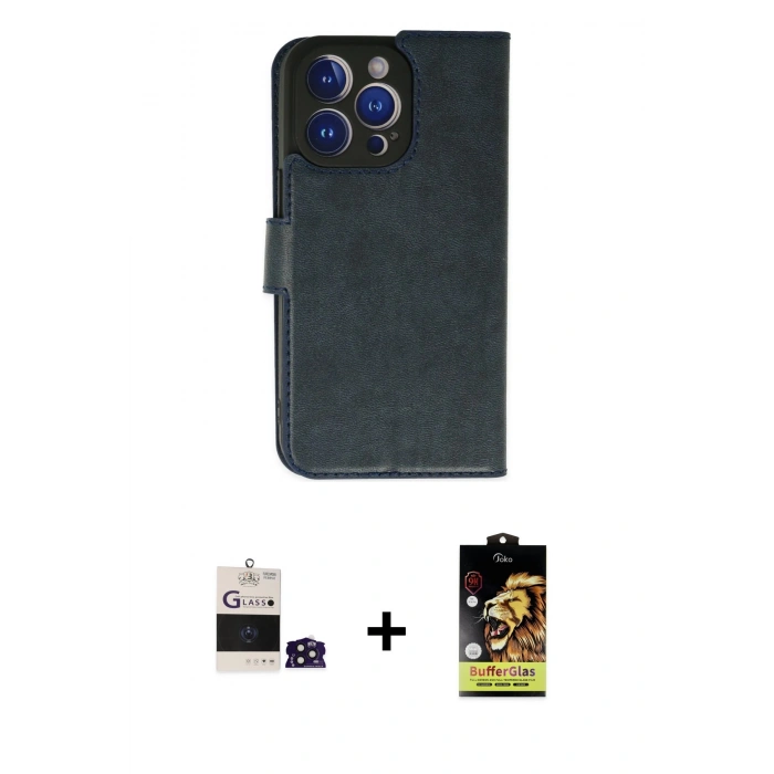 MARSİLYAN™- iPhone 14 Pro Max Kılıf Siluet Işık Serisi - Siyah Buffer Cam Ekran Koruyucu + Derin Mor Bilvis Titan Kamera Lens