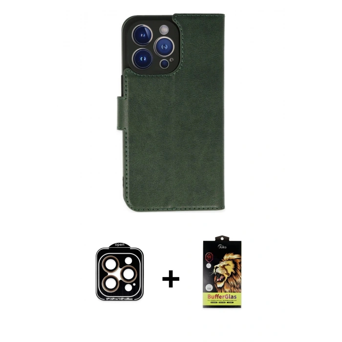 MARSİLYAN™- iPhone 14 Pro Max Kılıf Siluet Işık Serisi - Siyah Buffer Cam Ekran Koruyucu + PVD Metal Kamera Lens - TU