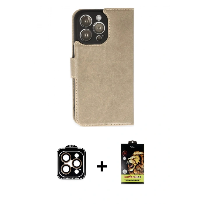 MARSİLYAN™- iPhone 14 Pro Max Kılıf Siluet Işık Serisi - Siyah Buffer Cam Ekran Koruyucu + PVD Metal Kamera Lens - TU