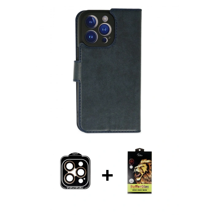 MARSİLYAN™- iPhone 14 Pro Max Kılıf Siluet Işık Serisi - Siyah Buffer Cam Ekran Koruyucu + PVD Metal Kamera Lens - TU