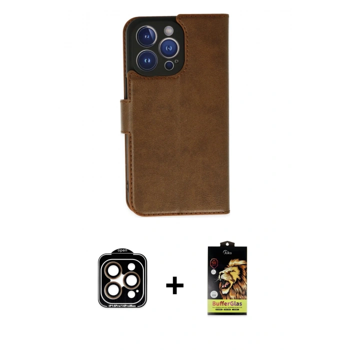 MARSİLYAN™- iPhone 14 Pro Max Kılıf Siluet Işık Serisi - Siyah Buffer Cam Ekran Koruyucu + PVD Metal Kamera Lens - TU
