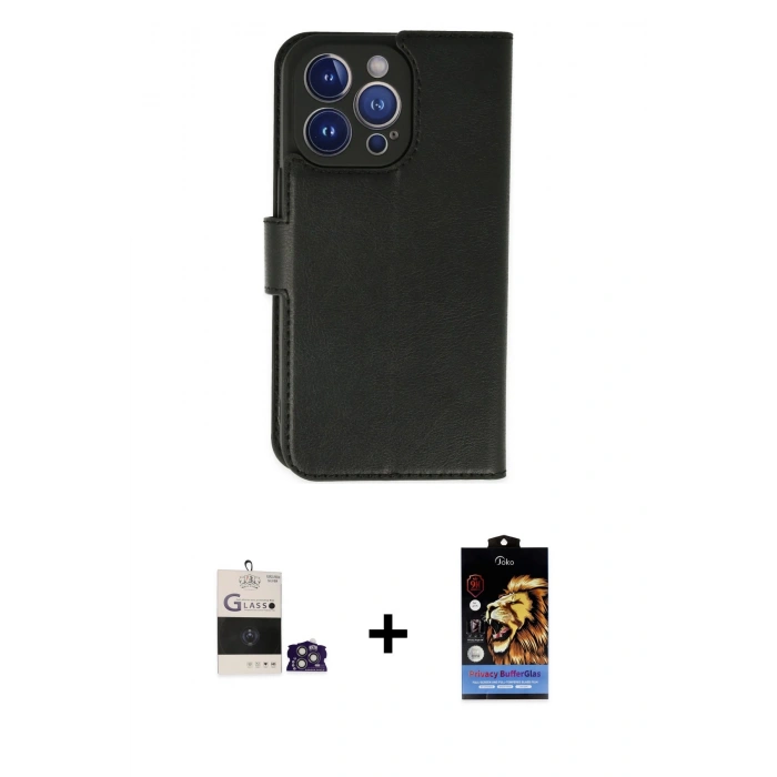 MARSİLYAN™- iPhone 14 Pro Max Kılıf Siluet Işık Serisi - Siyah Buffer Hayalet Cam Ekran Koruyucu + Bilvis Titan Kamera Lens - GS