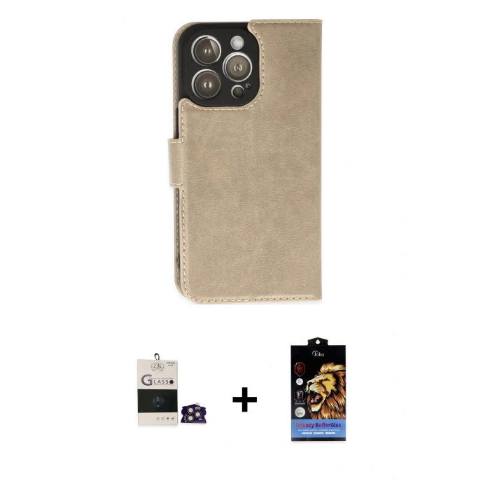 MARSİLYAN™- iPhone 14 Pro Max Kılıf Siluet Işık Serisi - Siyah Buffer Hayalet Cam Ekran Koruyucu + Gold Bilvis Titan Kamera Lens