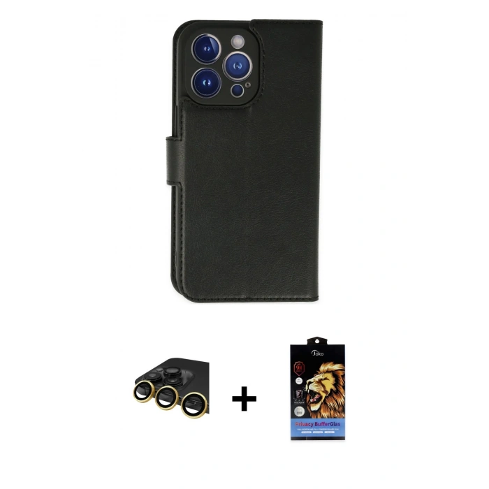 MARSİLYAN™- iPhone 14 Pro Max Kılıf Siluet Işık Serisi - Siyah Buffer Hayalet Cam Ekran Koruyucu + Raze Metal Kamera Lens - GD