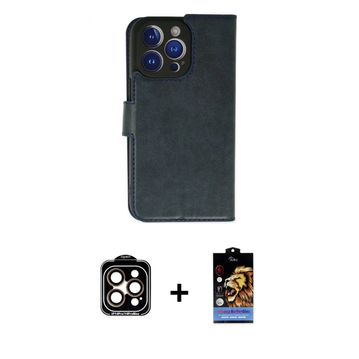 MARSİLYAN™- iPhone 14 Pro Max Kılıf Siluet Işık Serisi - Siyah Buffer Hayalet Cam Ekran Koruyucu + PVD Metal Kamera Lens - TU