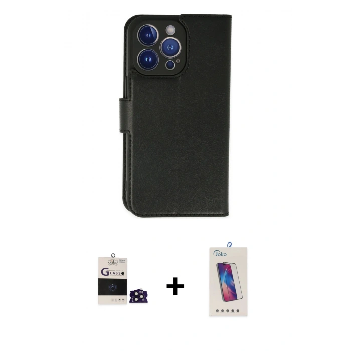 MARSİLYAN™- iPhone 14 Pro Max Kılıf Siluet Işık Serisi - Siyah Joko 5D Cam + Bilvis Titan Kamera Lens - DNMR
