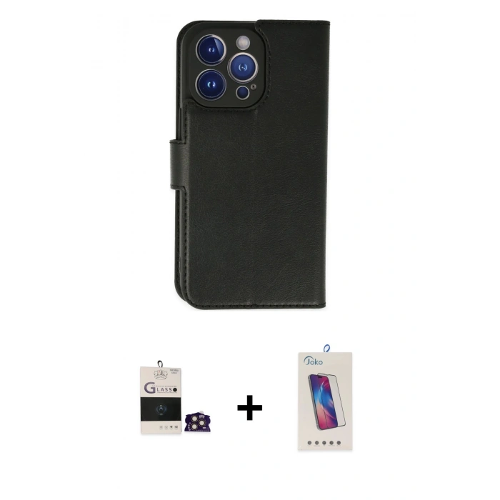 MARSİLYAN™- iPhone 14 Pro Max Kılıf Siluet Işık Serisi - Siyah Joko 5D Cam + Gold Bilvis Titan Kamera Lens