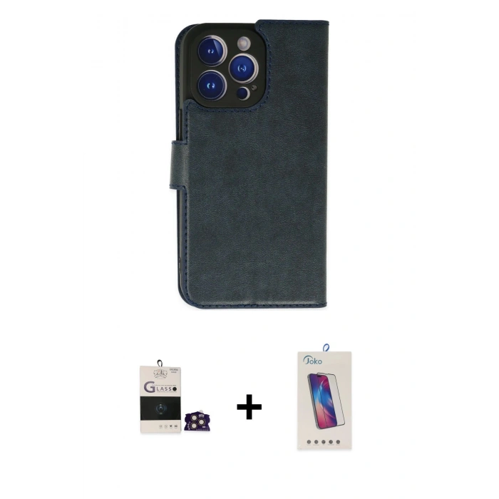 MARSİLYAN™- iPhone 14 Pro Max Kılıf Siluet Işık Serisi - Siyah Joko 5D Cam + Gold Bilvis Titan Kamera Lens