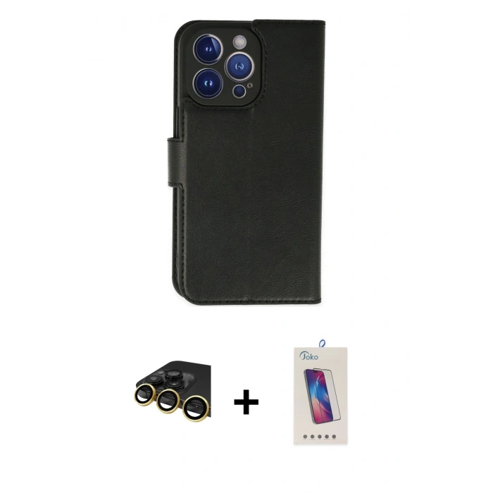 MARSİLYAN™- iPhone 14 Pro Max Kılıf Siluet Işık Serisi - Siyah Joko 5D Cam + Raze Metal Kamera Lens - GD
