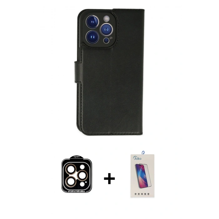 MARSİLYAN™- iPhone 14 Pro Max Kılıf Siluet Işık Serisi - Siyah Joko 5D Cam + PVD Metal Kamera Lens - TU