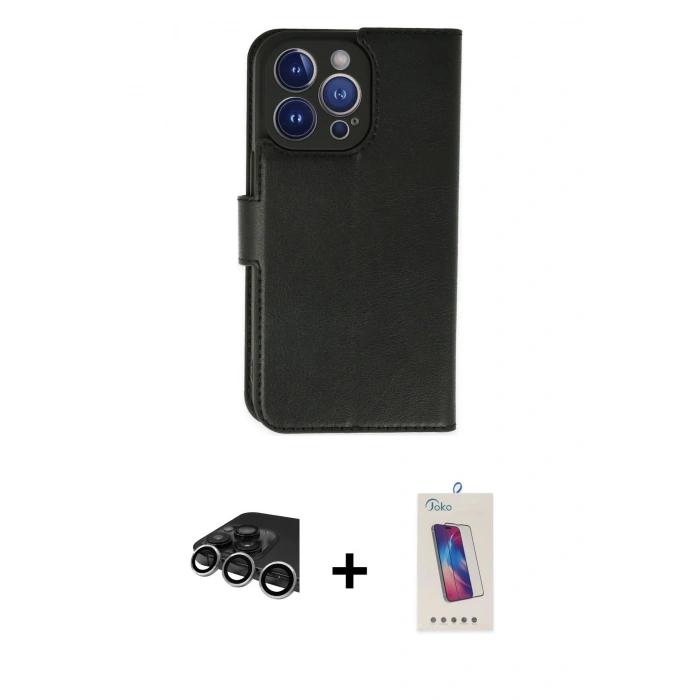 MARSİLYAN™- iPhone 14 Pro Max Kılıf Siluet Işık Serisi - Siyah Joko 5D Cam + Raze Metal Kamera Lens - GS