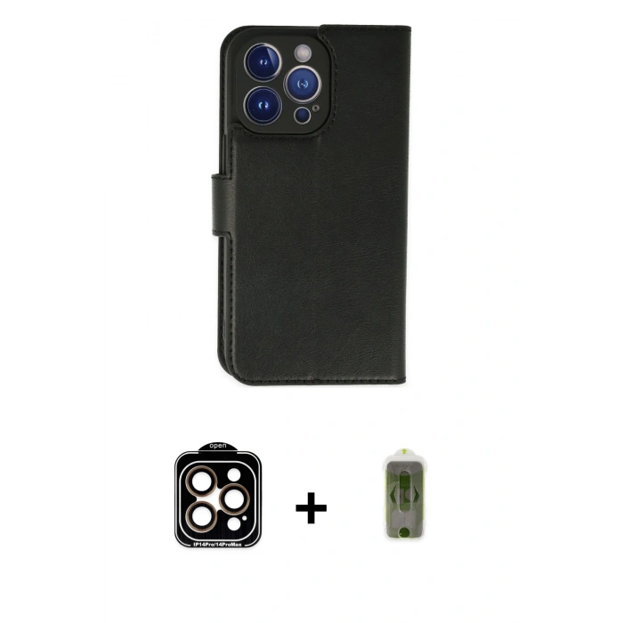 MARSİLYAN™- iPhone 14 Pro Max Kılıf Siluet Işık Serisi - Siyah Joko Magic 5D Hayalet Cam + Turuncu PVD Metal Kamera Lens