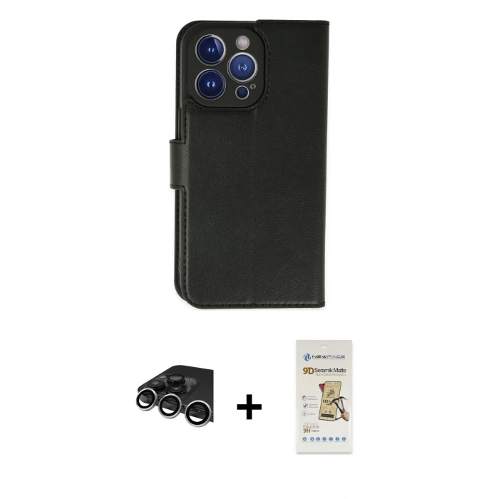 MARSİLYAN™- iPhone 14 Pro Max Kılıf Siluet Işık Serisi - Siyah Mat Seramik Nano Ekran Koruyucu + Raze Metal Kamera Lens - GS