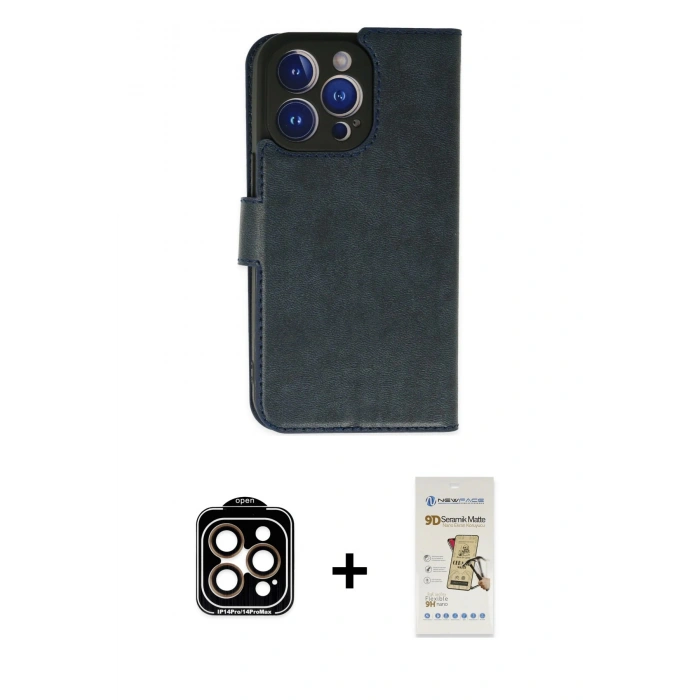 MARSİLYAN™- iPhone 14 Pro Max Kılıf Siluet Işık Serisi - Siyah Mat Seramik Nano Ekran Koruyucu + PVD Metal Kamera Lens - TU
