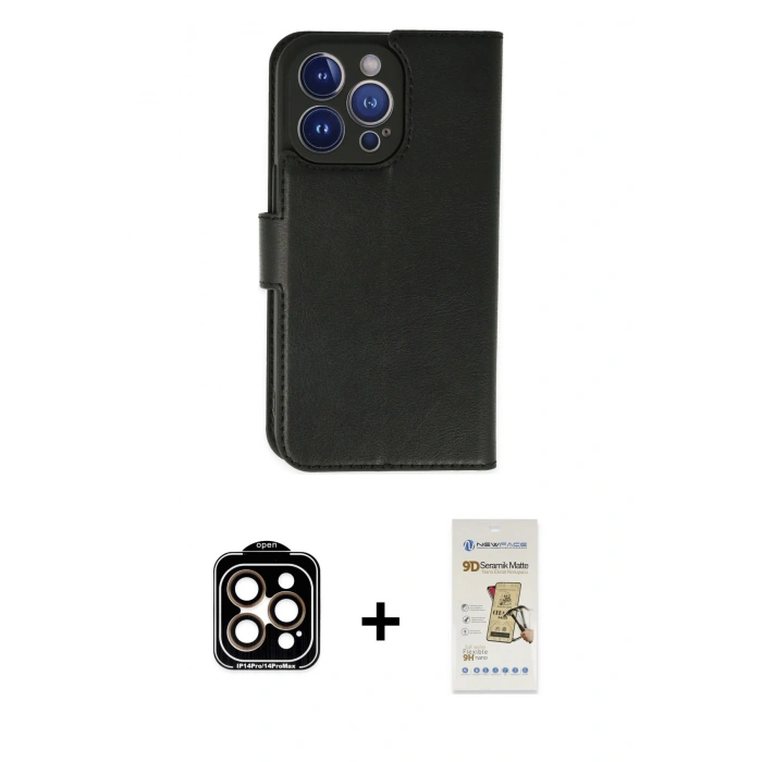 MARSİLYAN™- iPhone 14 Pro Max Kılıf Siluet Işık Serisi - Siyah Mat Seramik Nano Ekran Koruyucu + PVD Metal Kamera Lens - TU