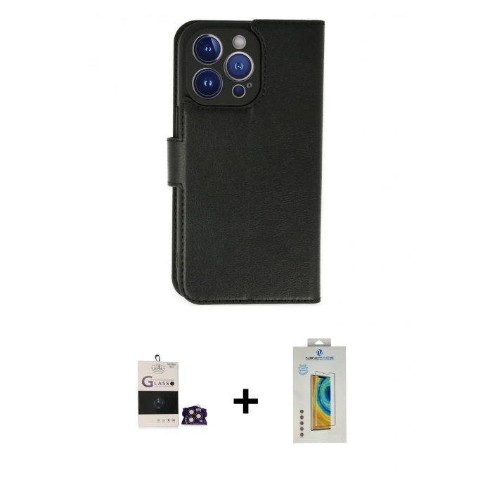 MARSİLYAN™- iPhone 14 Pro Max Kılıf Siluet Işık Serisi - Siyah Polymer Nano Ekran Koruyucu + Bilvis Titan Kamera Lens - GD